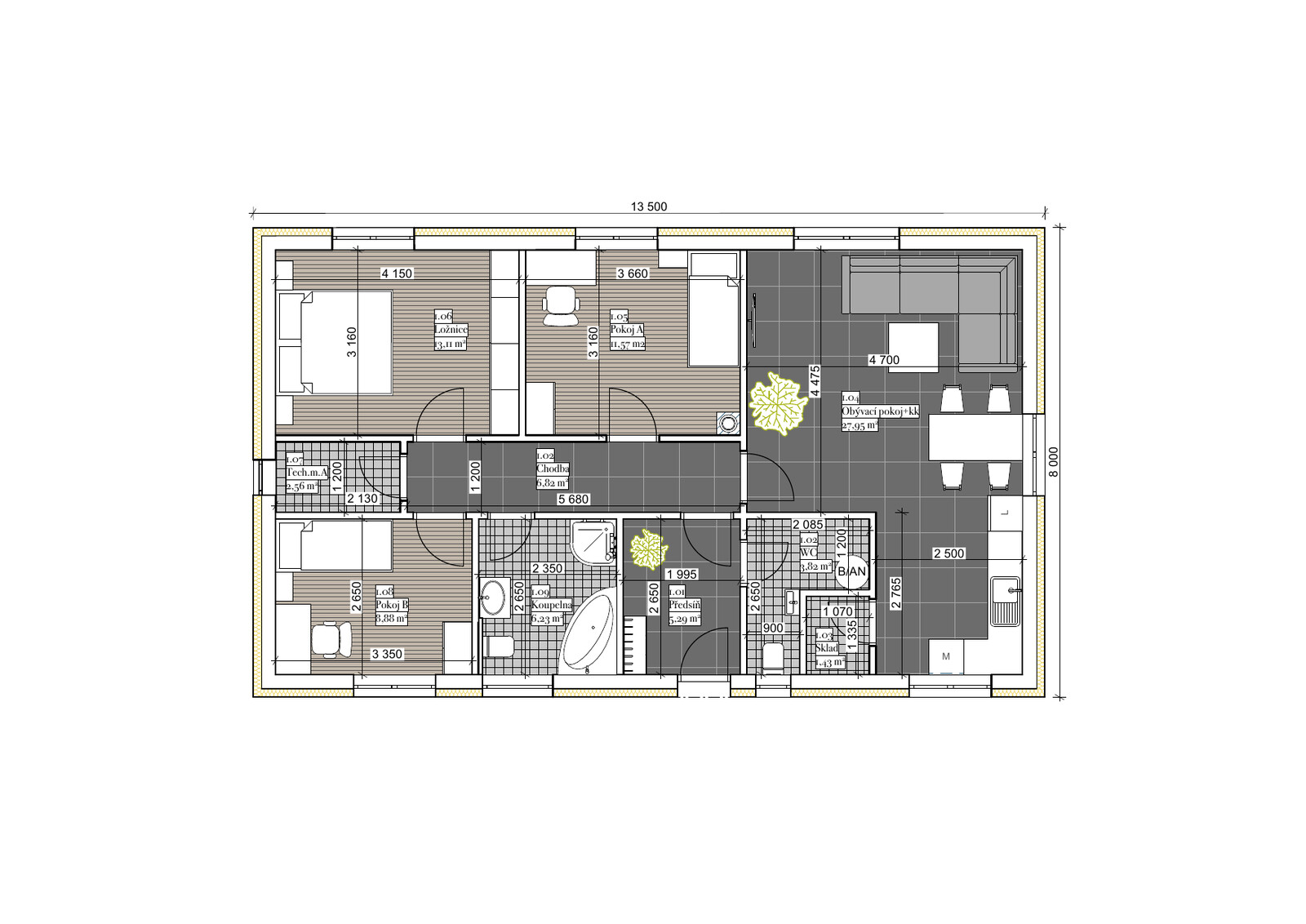 Půdorys - Bungalov 4+kk 108 m²