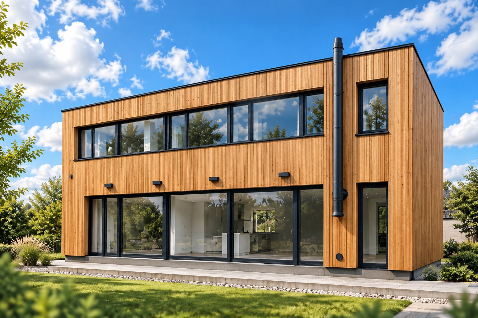Realizace Dům na klíč - moderní patrový dům s dřevěnou fasádou a upravenou zahradou, Plzeňsko